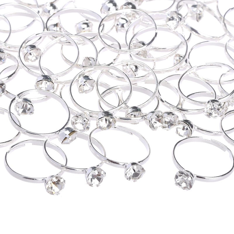 Naler 52 Packs Silver Bridal Shower Ring- Sliver Diamond Engagement Rings for Wedding Table Decorations, Party Favors, Arts & Crafts - Image 1
